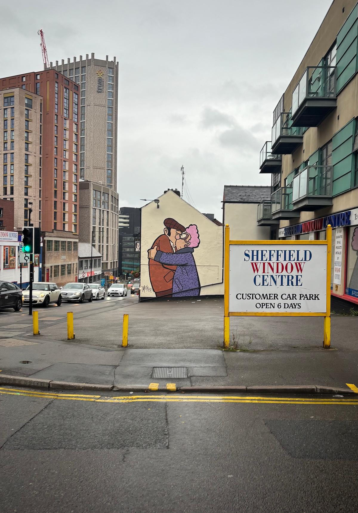 Mural of two people embracing, Sheffield